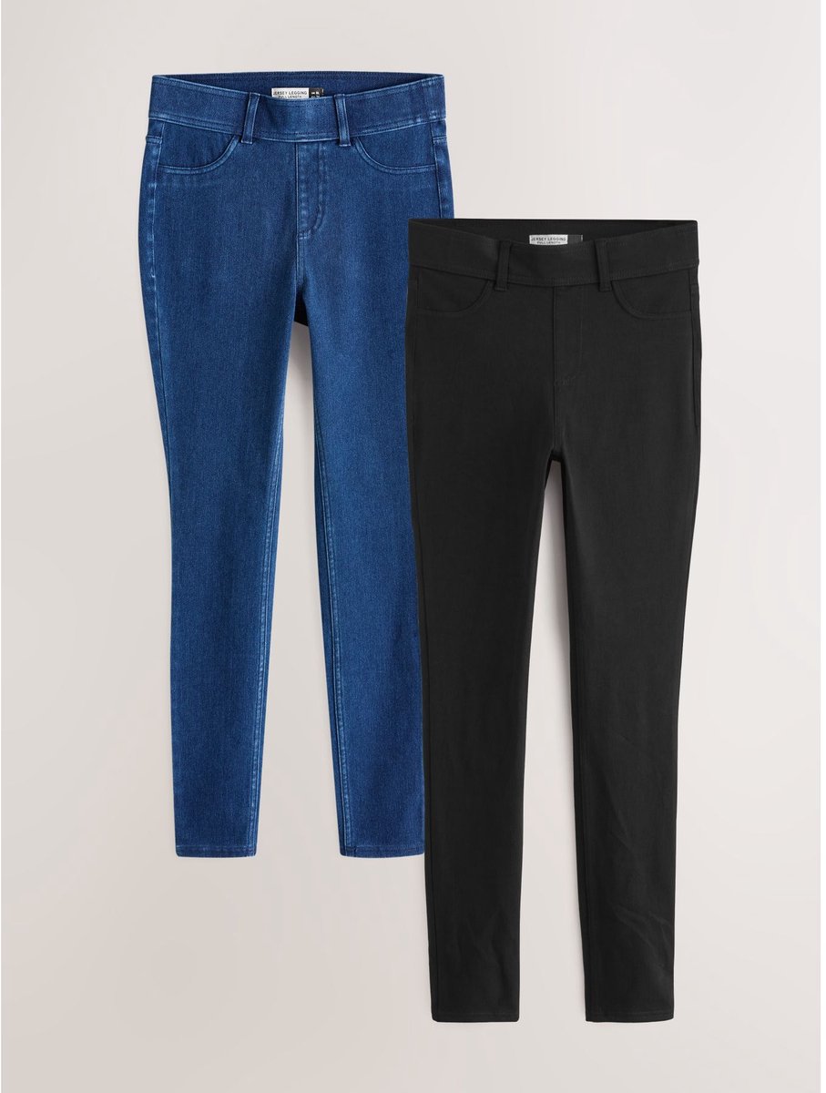 Next - Dames - Set van 2 lange jersey denim leggings - Zwart