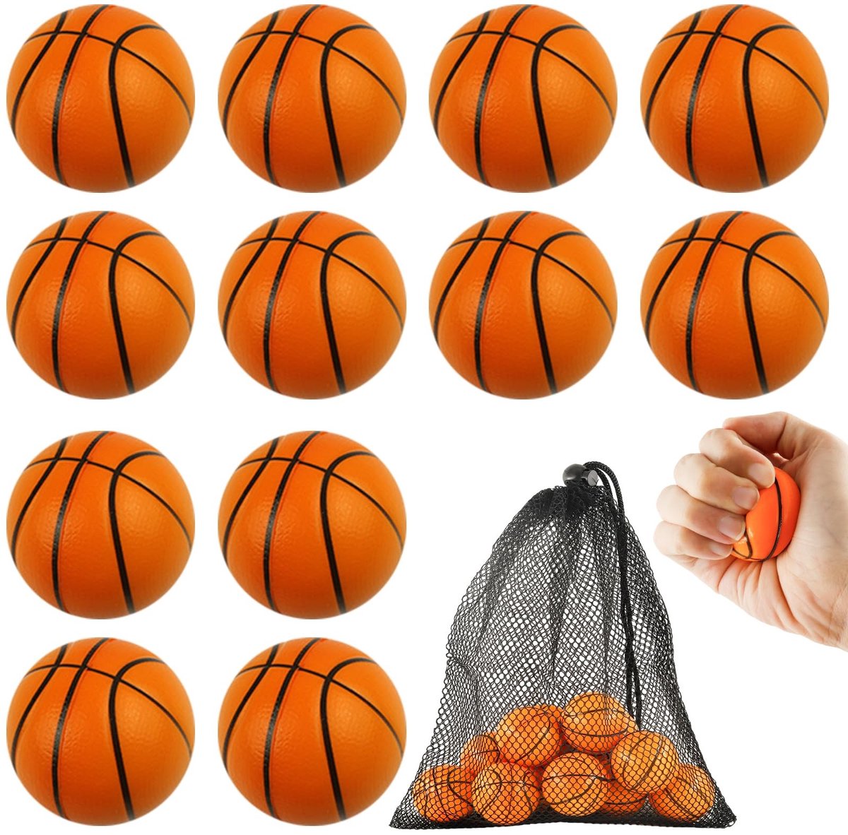 Dailygoods- Stressballen Set van 12 - Antistressballen - Mini-sportballen - Schuimballen - Opbergzak - Stressverlichting