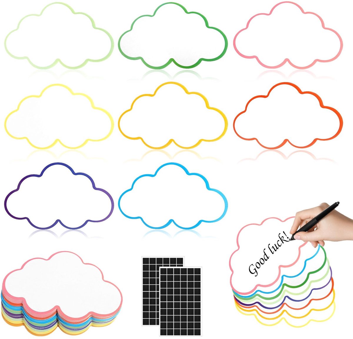 Dailygoods- Moderatiekaarten Set van 120 - Indexkaarten A6 - Zelfklevende Klittenbandjes - Presentatiekaarten - Wolken - 8 Kleuren
