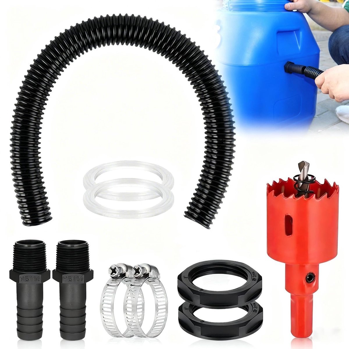 Dailygoods- Regentonverbindingsset - 1 Inch Connector - Slang 100 cm - Regentonconnector - IBC-Container - Roestvrij en Vorstbestendig - Lange Levensduur