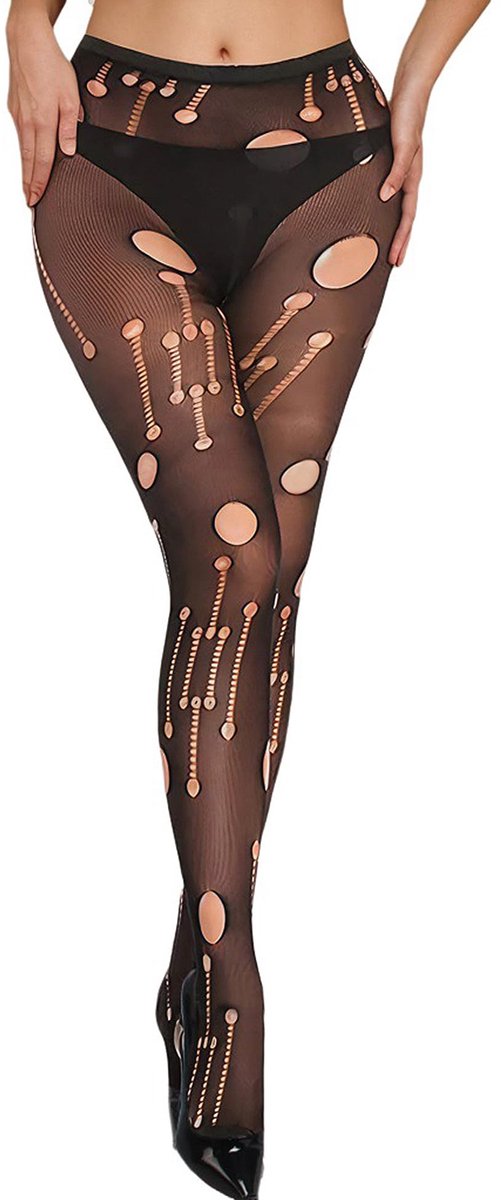 Dailygoods - Dames Netkousen met Gat - Hoge Taille, Elastische Panty voor Feestjes