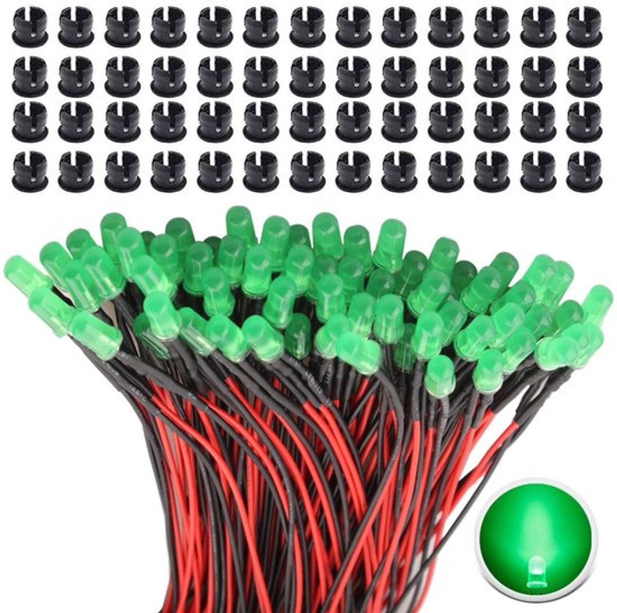 65-delige Set Groene 3mm LED-dioden met 20 cm Kabel - 12V Voorbedrade Verlichting