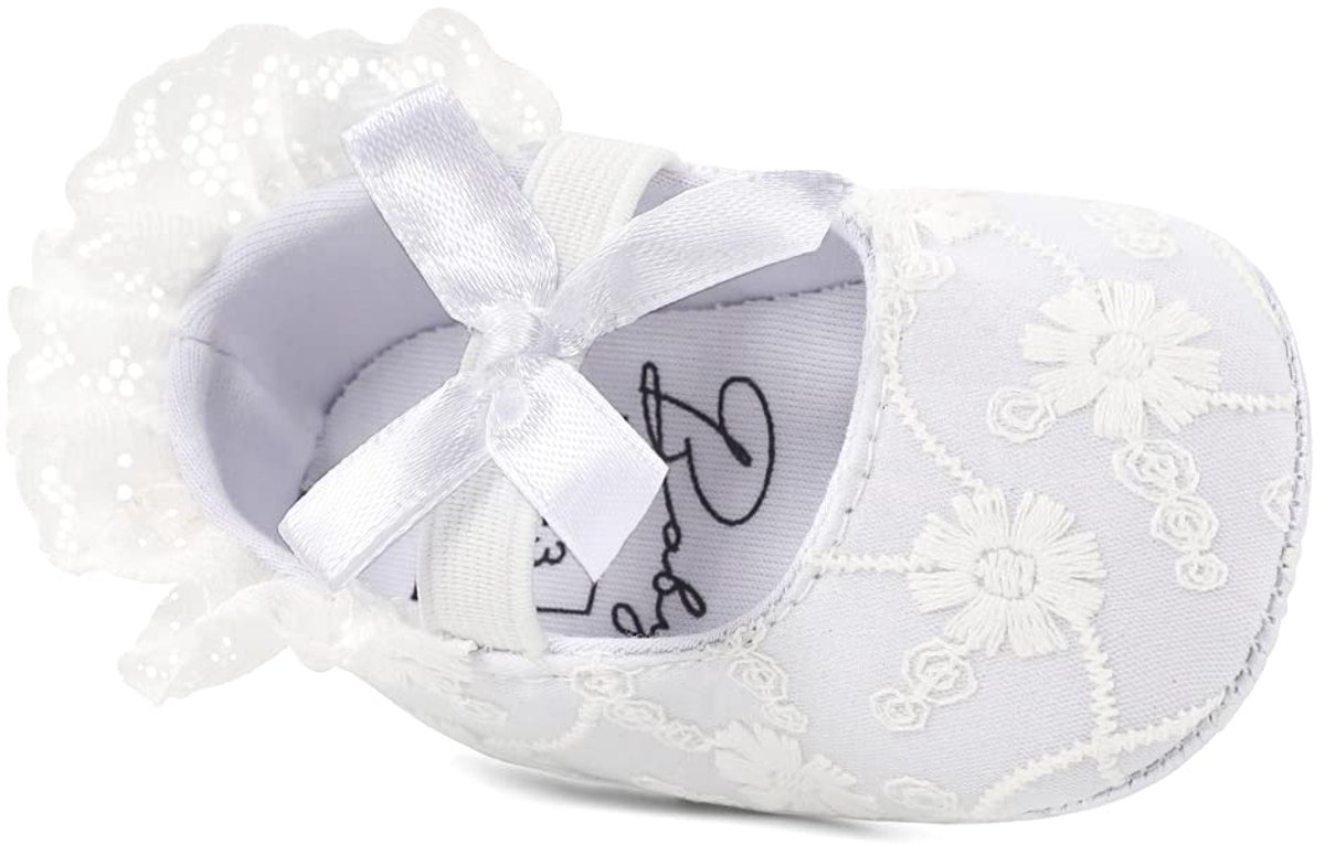 SnelShoppen - LACOFIA Baby Meisjes Doopschoenen Bowknot - Anti-Slip Zachte Zool Prewalkers - Puur Wit - 12-18 maanden - Perfect voor Feestjes en Dagel
