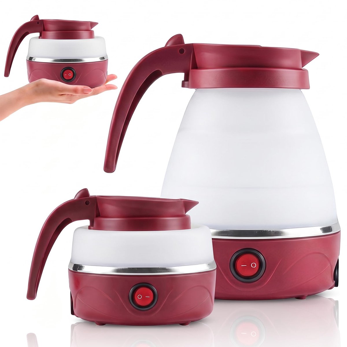 SnelShoppen - Opvouwbare Waterkoker 600 ml, Draagbare Mini Waterkoker, Siliconen Reiswaterkoker voor Camping, Outdoor, Wandelen, Survival - Rood