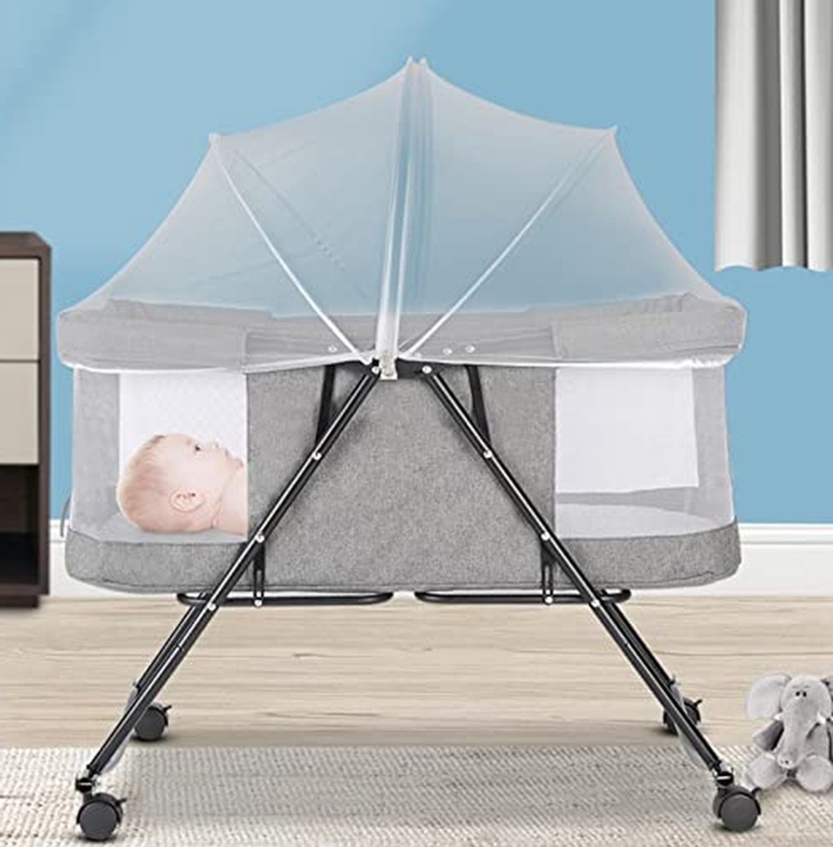Baby Wieg - Co-sleeping Bed - Veilig Slapen - Opvouwbaar Ontwerp - 106 x 92 x 55 cm - Grijs