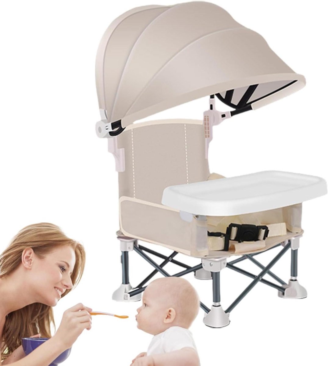 Draagbare Baby Eetstoel - Kinderstoel Reizen - Buiten Eten - Met Zonnekap - 39x18x39 cm - Geel