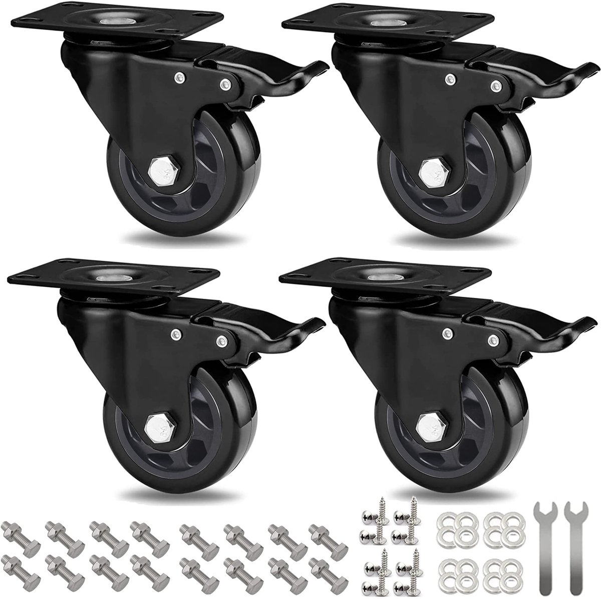 Dailygoods - 4 Zwenkwielen met Rem, 75 mm Zware Wielen voor Meubels