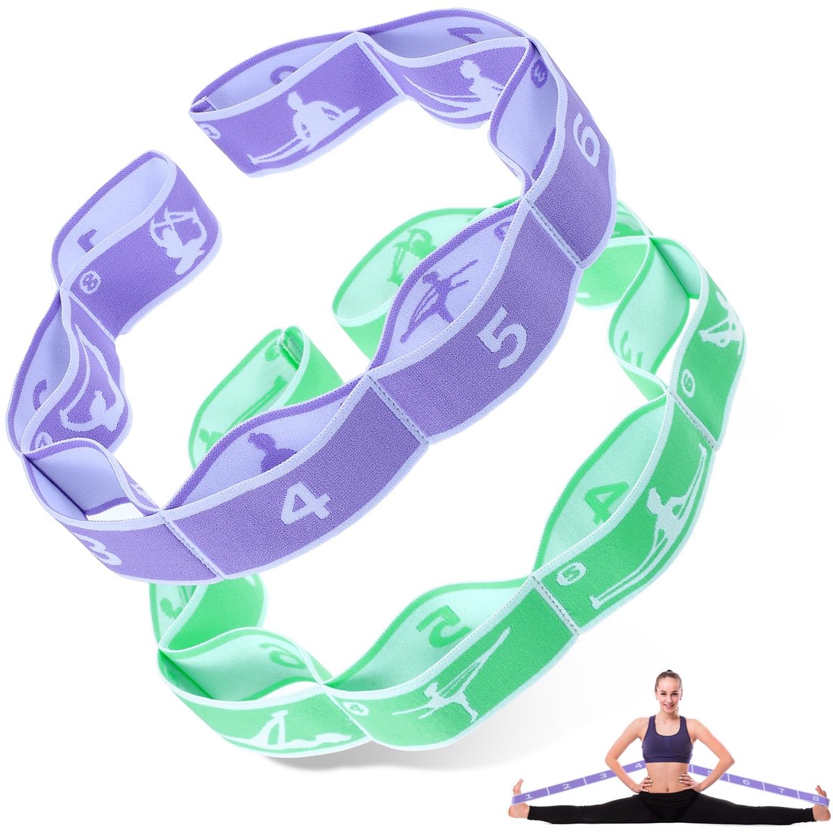 Dailygoods - 2 Elastische Yoga Stretchbanden met 8 Lussen - Voor Pilates en Dans