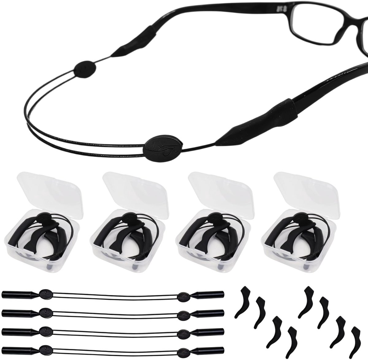 Dailygoods - 4 Stuks Verstelbaar Sportbrillenband met Siliconen Oorhaken