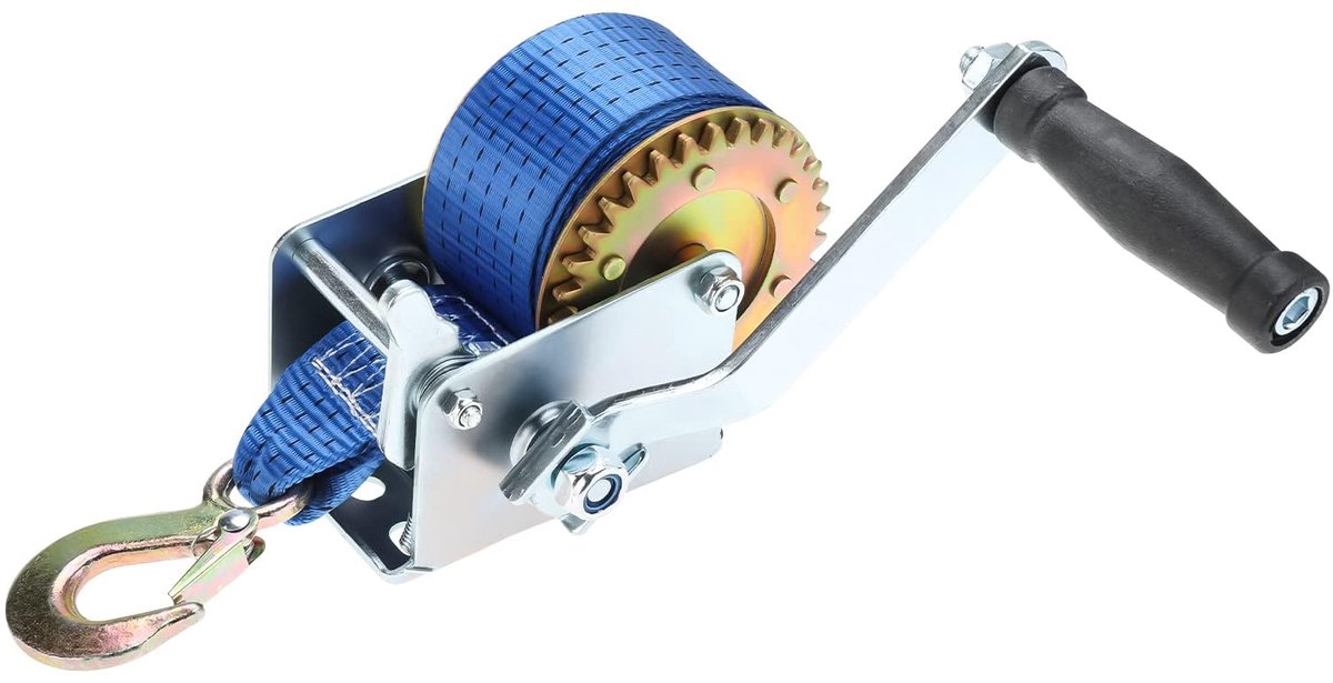 Dailygoods- Bergingslier 450 kg - Handlier - Polyester kabel 8 m - Vergrendelingsmechanisme - Robuust en duurzaam - Veiligheidsclip
