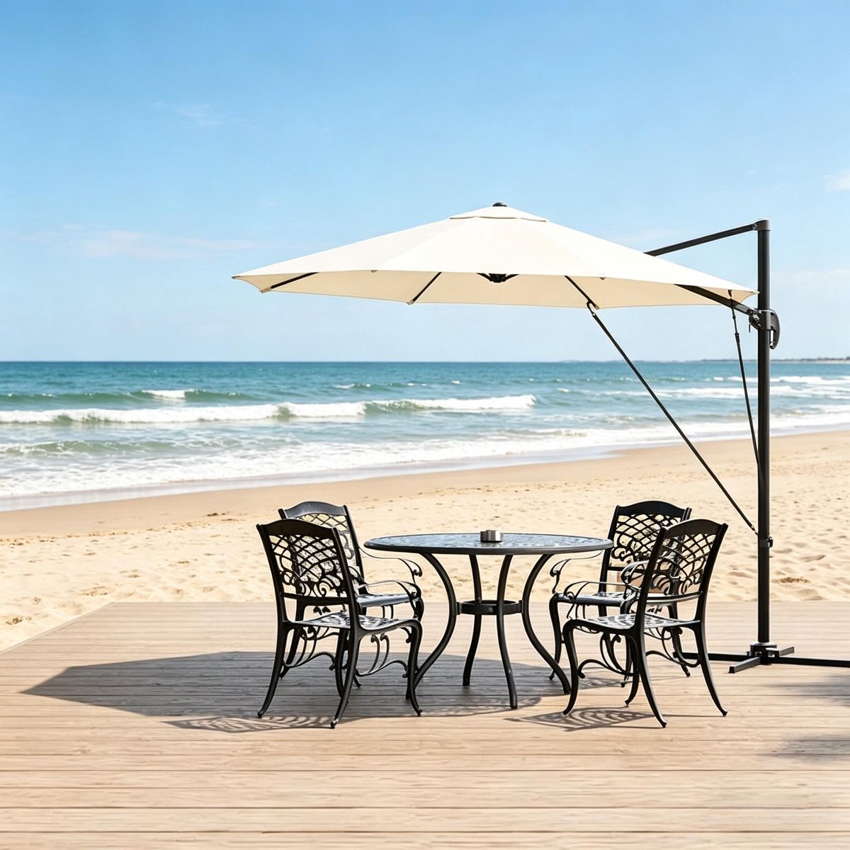 FloraGrace Zweefparasol Rond 3 m Beige Met UV 50 Plus Bescherming, 360 Graden Draaibaar, 5-Standen Kantelbaar, Met Kruisvoet
