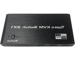 USB-C KVM Switch - 2-Poorts Hub - Computers Delen - 8K Resolutie Ondersteuning - 12x6x2cm - Zwart