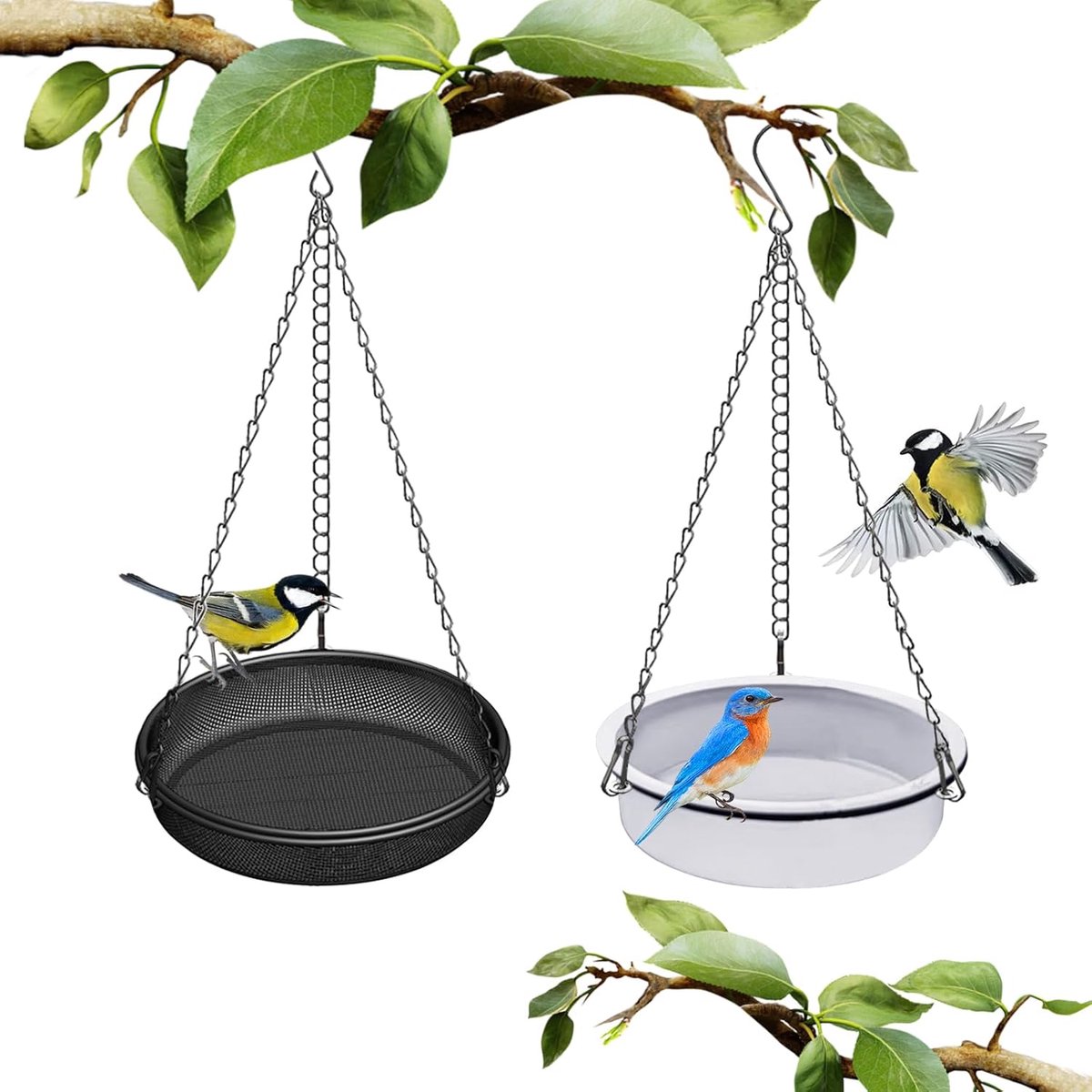 SnelShoppen - Hangend Vogelbad en Voederbak voor Tuin, Vogelvoeders opknoping voor Kleine Vogels, Zwart Metalen Staal, Vogelzaadvoerstation Buiten, Vo