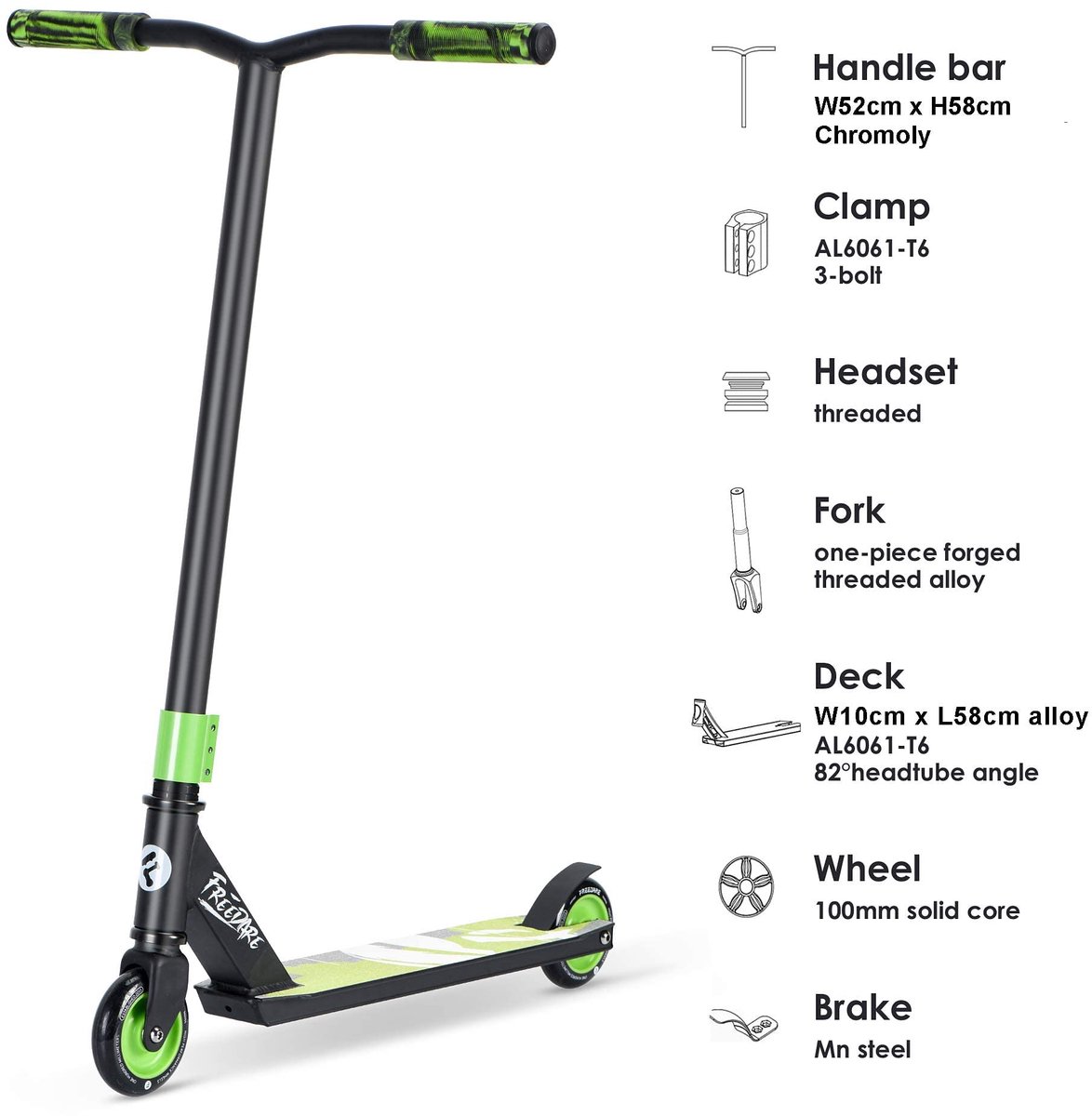 SnelShoppen - FREEDARE Pro Stuntstep - Complete Trucstep voor Kinderen, Tieners en Volwassenen - Freestyle Straatstep in Groen - Geschikt voor Skatepa
