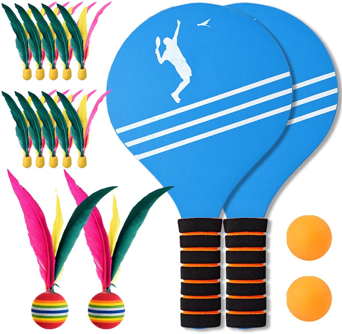 SnelShoppen - YOUYIKE Strandbalset - Paddle-balspel & Vangbalset (Klittenband) - 2 Paddles, 12 Shuttlecocks, 2 Ballen - Buitenspeelgoed voor Tuin, Str