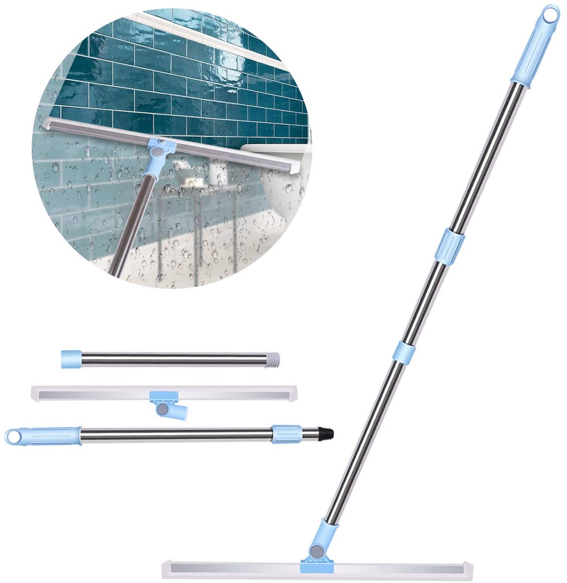 SnelShoppen - Waterschuiver Vloertrekker met Dubbele 50cm Siliconen Lip, Lange Steel 130cm, Douche Trekker voor Natte Ruimtes, Vloer, Ramen, Tegels, G
