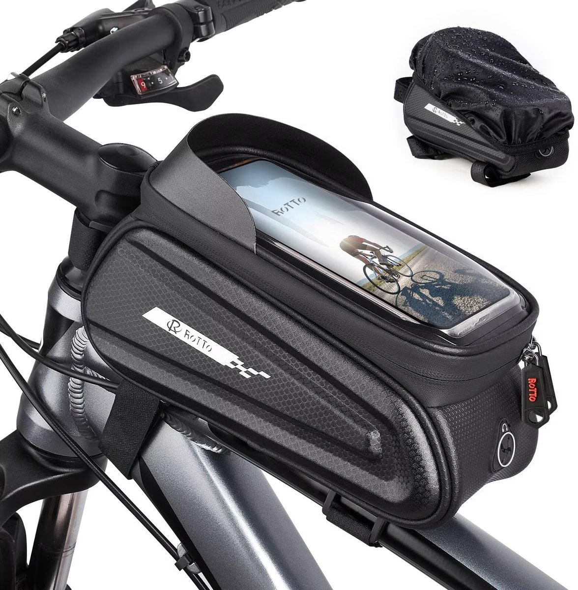 SnelShoppen - Fiets-frametas voor bovenbuis met harde schaal, telefoontasje met gevoelig touchscreen, ideaal voor fietsen, sport, en buitenactiviteite