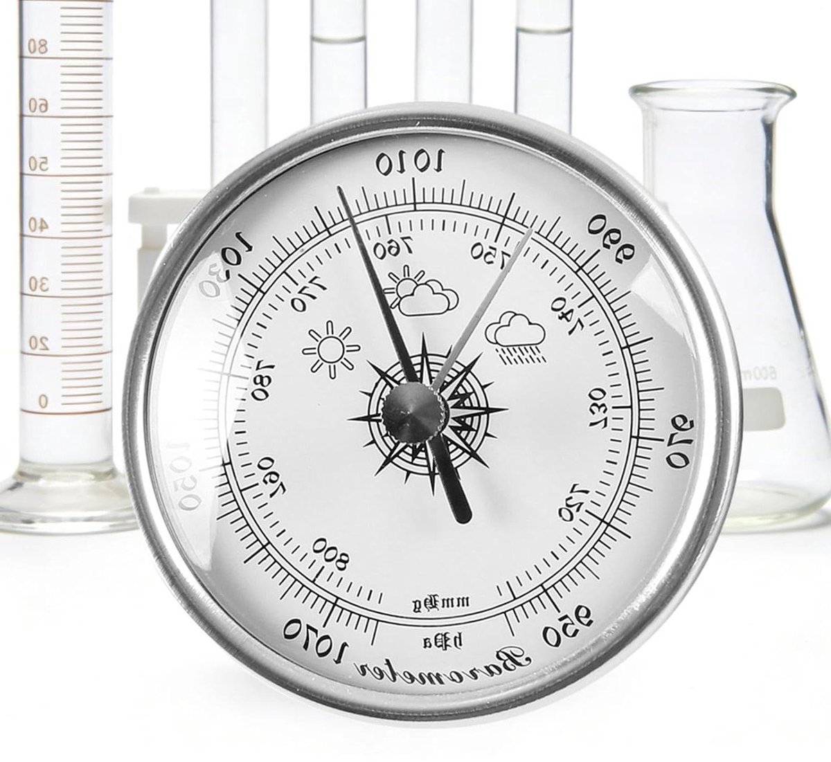 Barometer Luchtdrukmeter - Weerindicator Weermeter - Weersvoorspelling Binnen - Traditionele Wijzerplaat - 70 Millimeter - Zilver