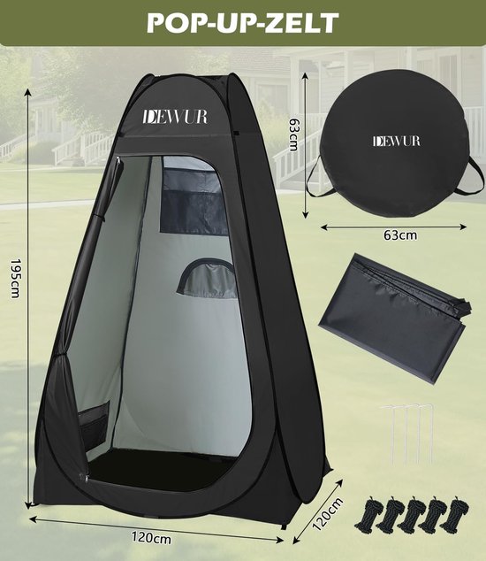 SnelShoppen - Camping Toilettentent UV 50+ Douchetent Pop-up Omkleedtent Privacietoilet Omkleedcabine Mobiele Buiten-WC-tent met Draagtas - Zwart van Snelshoppen — afbeelding 2