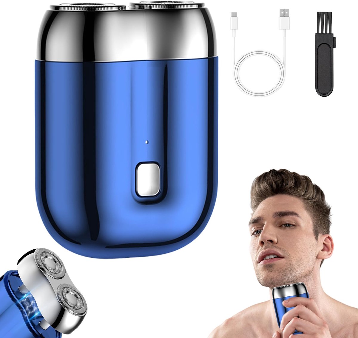 SnelShoppen - Mini Dual-Head Elektrisch Scheerapparaat - Oplaadbare Pocket Scheermachine - Wasbaar Doppelkoppige Scheerapparaat voor Mannen - USB Mini