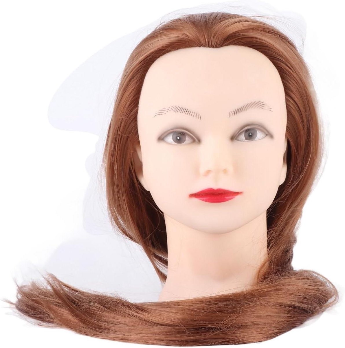 Trainingshoofd Dik Haar - Oefenhoofd Haarstyling - Kapsels Oefenen - Hittebestendige Vezel - 60 cm Haarlengte - Goudbruin