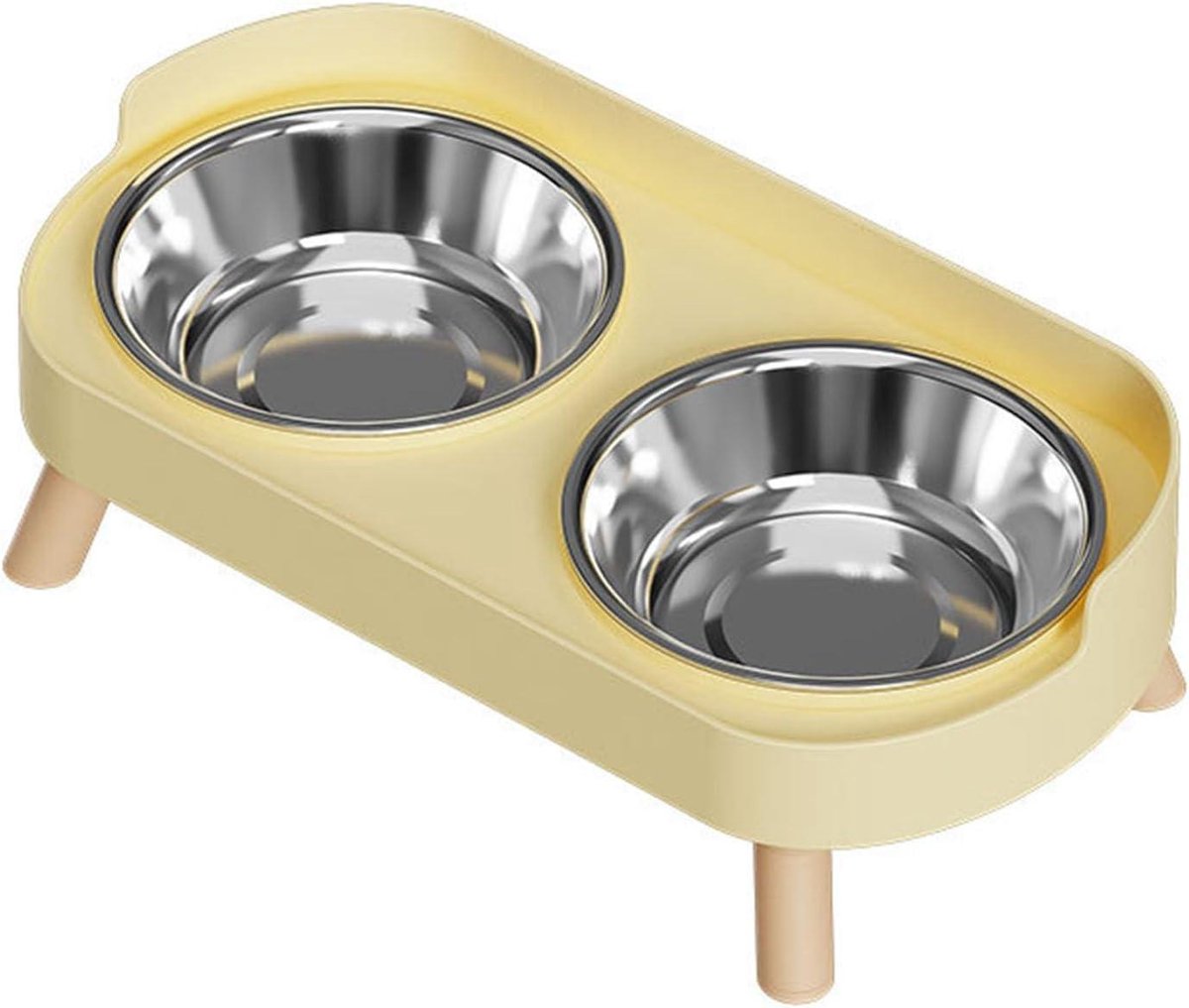 Verhoogde Hondenvoerbakken - Hondenvoerset Dubbel - Comfortabel Eten - Ergonomisch Ontwerp - 33 x 17 x 10 cm - Citroengeel