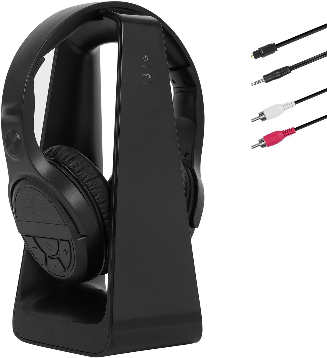 SnelShoppen - Draadloze TV Hoofdtelefoon voor Senioren met Grote Toetsen, Laadstation, RF-zender 2,4 GHz, Ondersteuning Optische Uitgangen, RCA/AUX, B