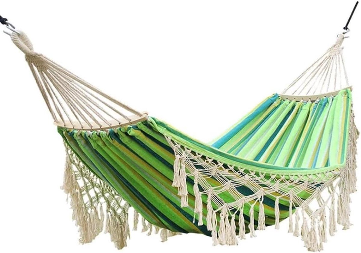 Hangmat Canvas - Schommelhangmat Kampeerhangmat - Buiten Ontspannen - Met Houten Spreidstok - 200x150 cm - Naturel