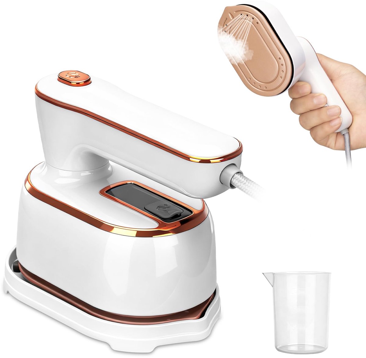 SnelShoppen - Draagbaar Mini-Stoomstrijkijzer 2-in-1 Reisstrijkijzer 1000W, Opwarmtijd 15 Seconden, Keramieke Zool, Handheld Kledingstomer met Station