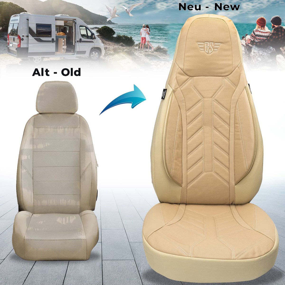 Premium Camper stoelhoezen voor Pössl Summit Shine DPL505 in Beige (2 losse stoelen)