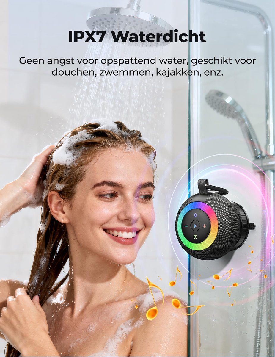SnelShoppen - Badkamer Bluetooth-luidspreker IPX7 Waterdichte Muziekdoos met Bluetooth 5.4, Draagbare Mini Speaker voor Douche, Camping, Feest en Keuk