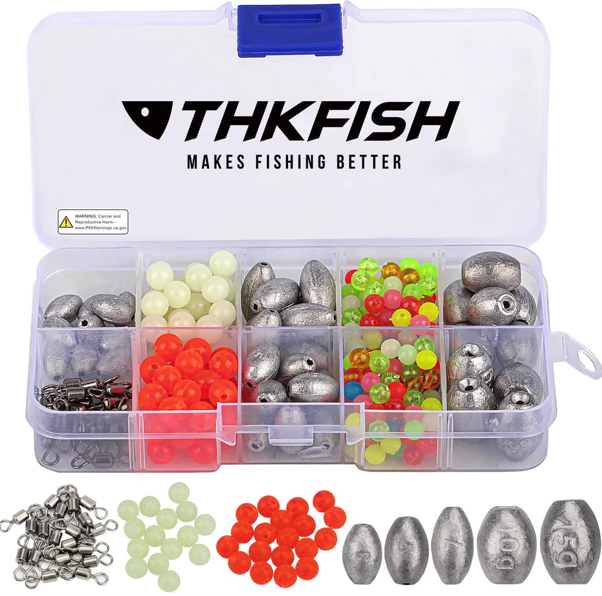 SnelShoppen - THKFISH Carolina Rig Texas Rig Bass Vishaak DIY Kit met Bullet Gewichten, Rolling en Barrel Vissen, Spinner, Parels, Ring, Kunststof Doo
