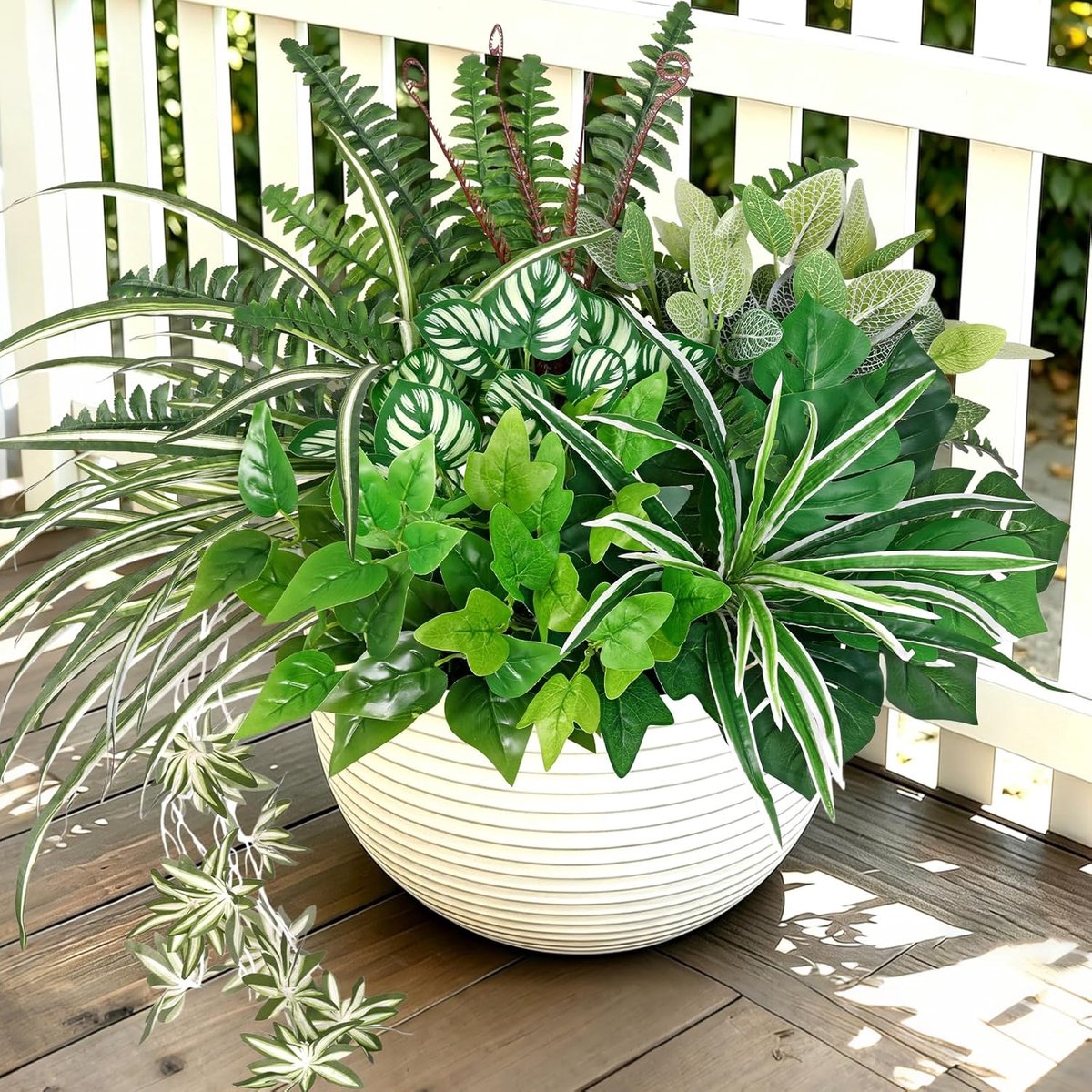 SnelShoppen - Lot van 8 UV-bestendige kunstplanten voor buiten - Realistische groene kunststruiken voor tuin, terras, raam, balkon - Perfecte decorati