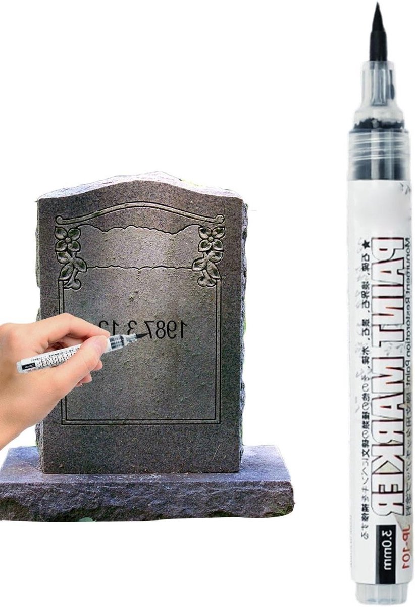 Waterdichte Stift - Marker Pen - Grafsteen Onderhoud - Sneldrogende Inkt - 17 cm - Zwart
