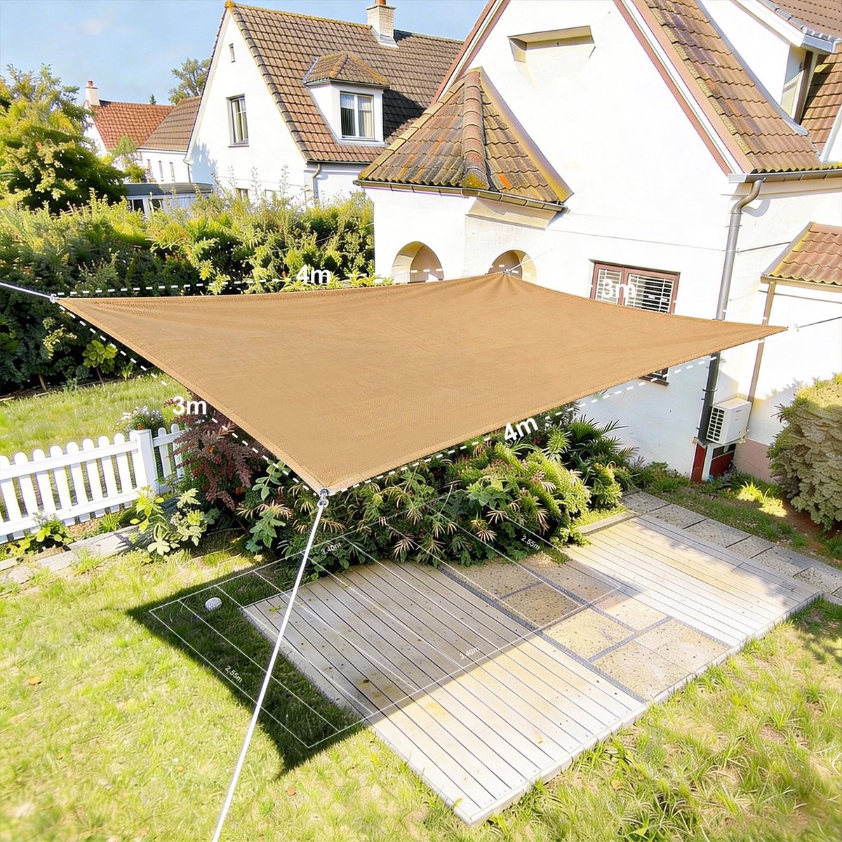 SnelShoppen - Rechthoekig Schaduwdoek 3x4 m - Ademend HDPE Schaduwzeil (185 g/m²) met UV-Bescherming - Perfect voor Tuin, Terras en Buitenactiviteiten