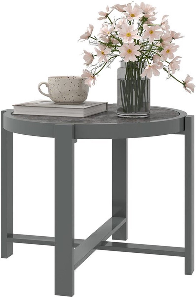Bijzettafel – Bijzettafeltje – Sidetable – Tuinmeubel – Balkon Tafel – Grijs – Weerbestend
