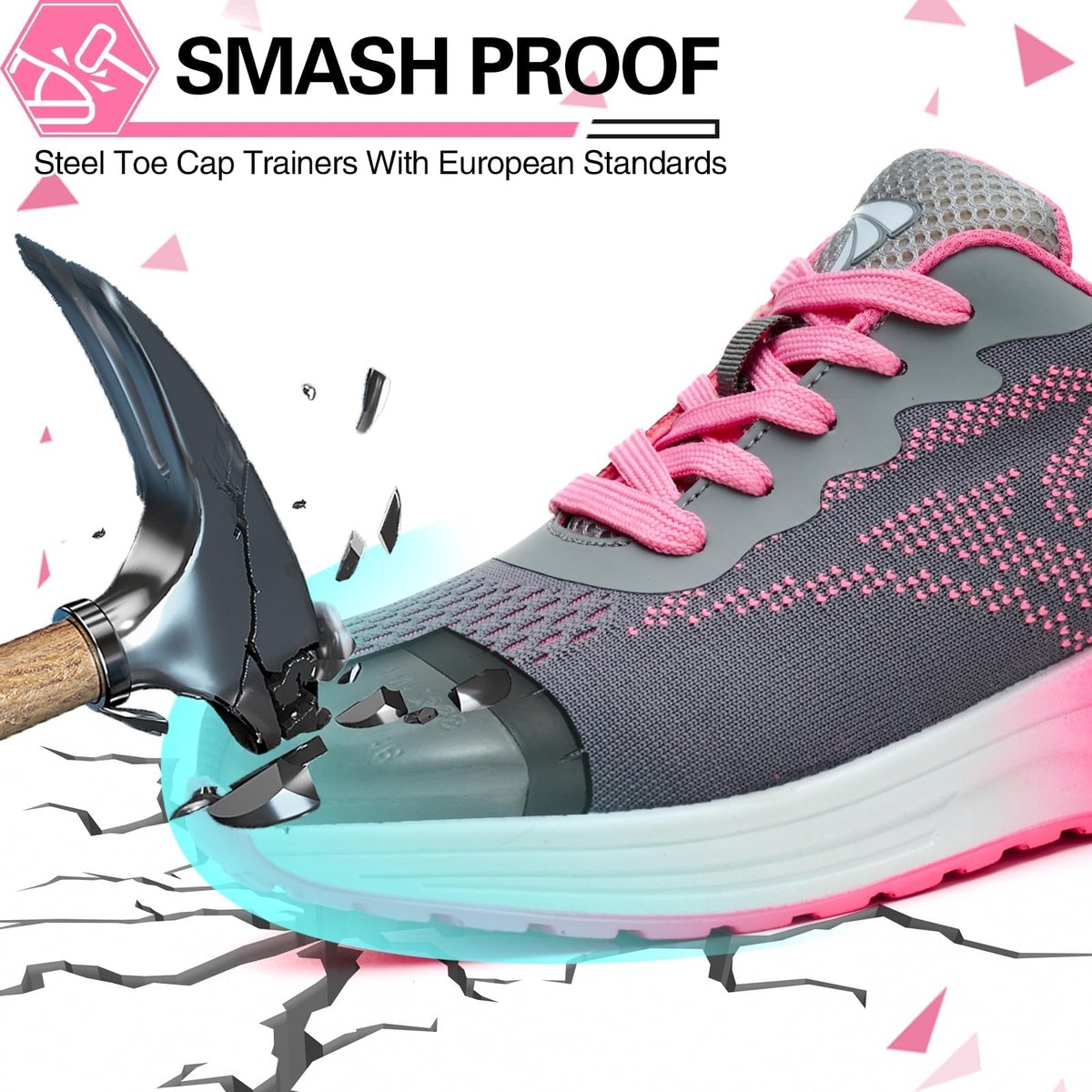 SnelShoppen - Veiligheidsschoenen voor Heren en Dames, Lichtgewicht Ademend Antislip Werkschoenen met Stalen Neus, Roze, Maat 39 EU - Perfect voor Wer