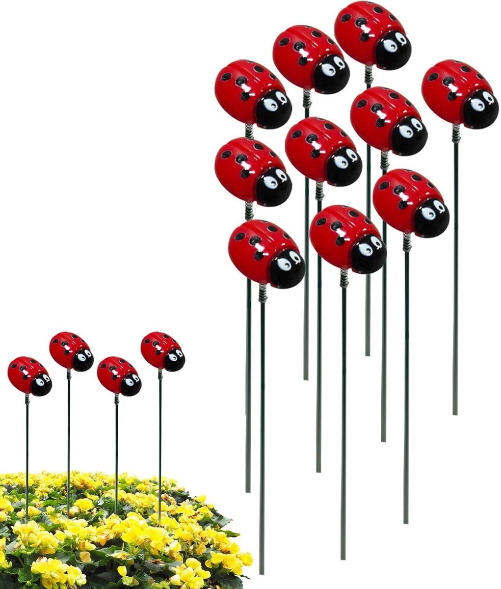 Tuindecoratie Lieveheersbeestjes - Decoratieve Prikkers - Tuin Verfraaien - Handgemaakt Gedetailleerd - Set van 10 - Multicolor