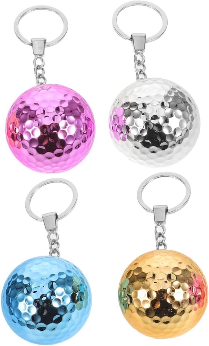 Golfbal Sleutelhangers - Sportieve Hangers - Rugzak Decoratie - Goudcoating - 4 Stuks - Diverse Kleuren