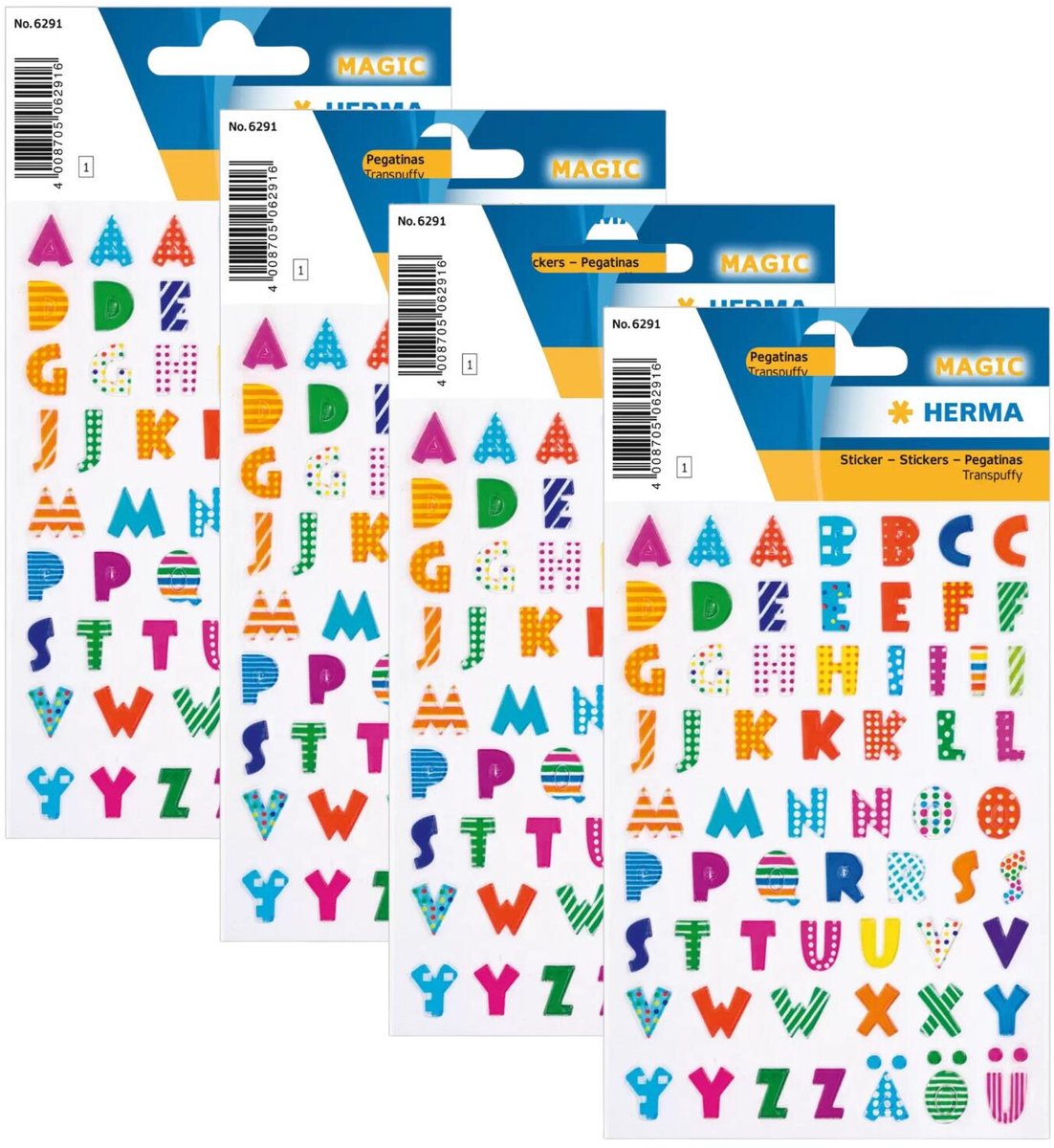 Herma Alfabet plak letters A-Z Stickers - 4x vellen - gekleurd - 10 mm - watervast
