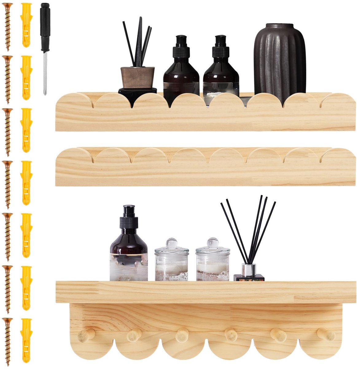 SnelShoppen - Alongen 3 Stuks Zwevende Planken 40 cm voor Kinderkamer, Houten Boekenkast, Geschulpte Planken, Wandopslag, Decoratieve Organizer voor P