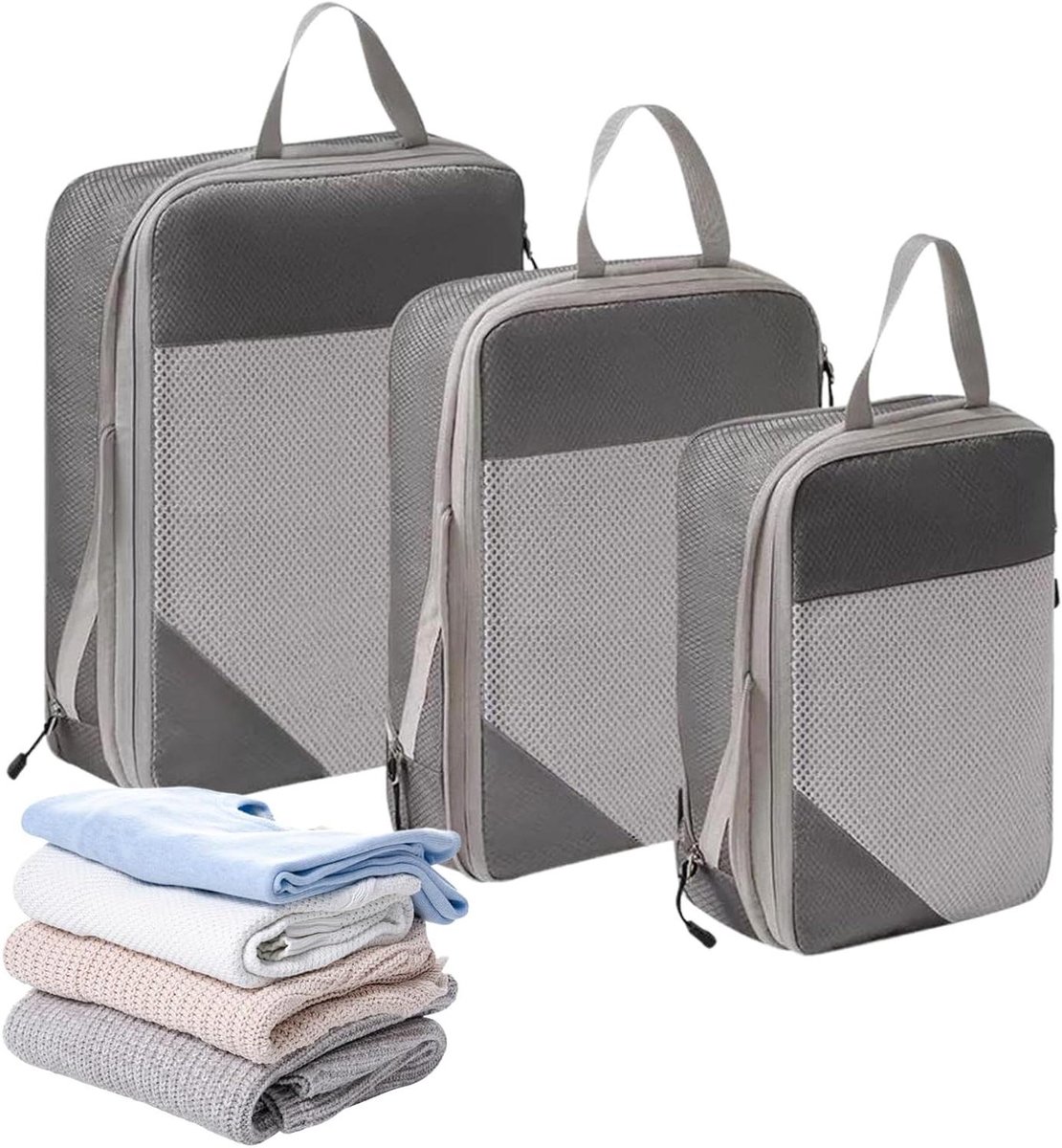 Reis Organizers - Pak Tassen - Bagage Ordenen - Vochtbestendig Compressie - 3 Stuks - Grijs