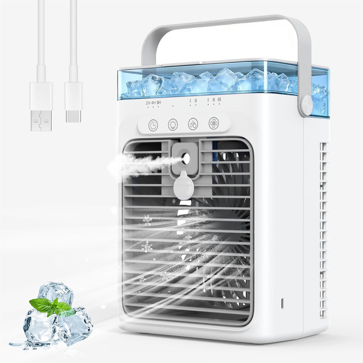 SnelShoppen - Mobiele Airconditioner Draagbare Luchtkoeler met 1L Watertank, Verdampingskoelventilator zonder Afvoerslang voor Kamers, Camping, Tuin &