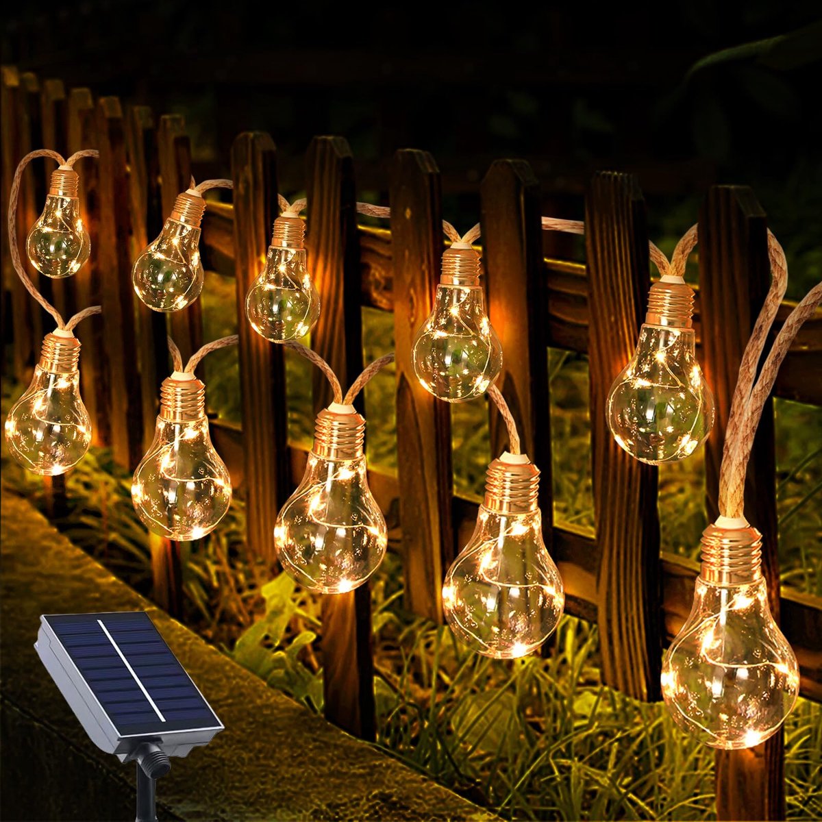SnelShoppen - Lichtsnoer op Zonne-energie 3,5 m met 10 Warmwitte LEDs, Waterdicht IP65, 8 Modi, Perfect voor Buiten, Tuin, Balkon, Feest, Binnenplaats