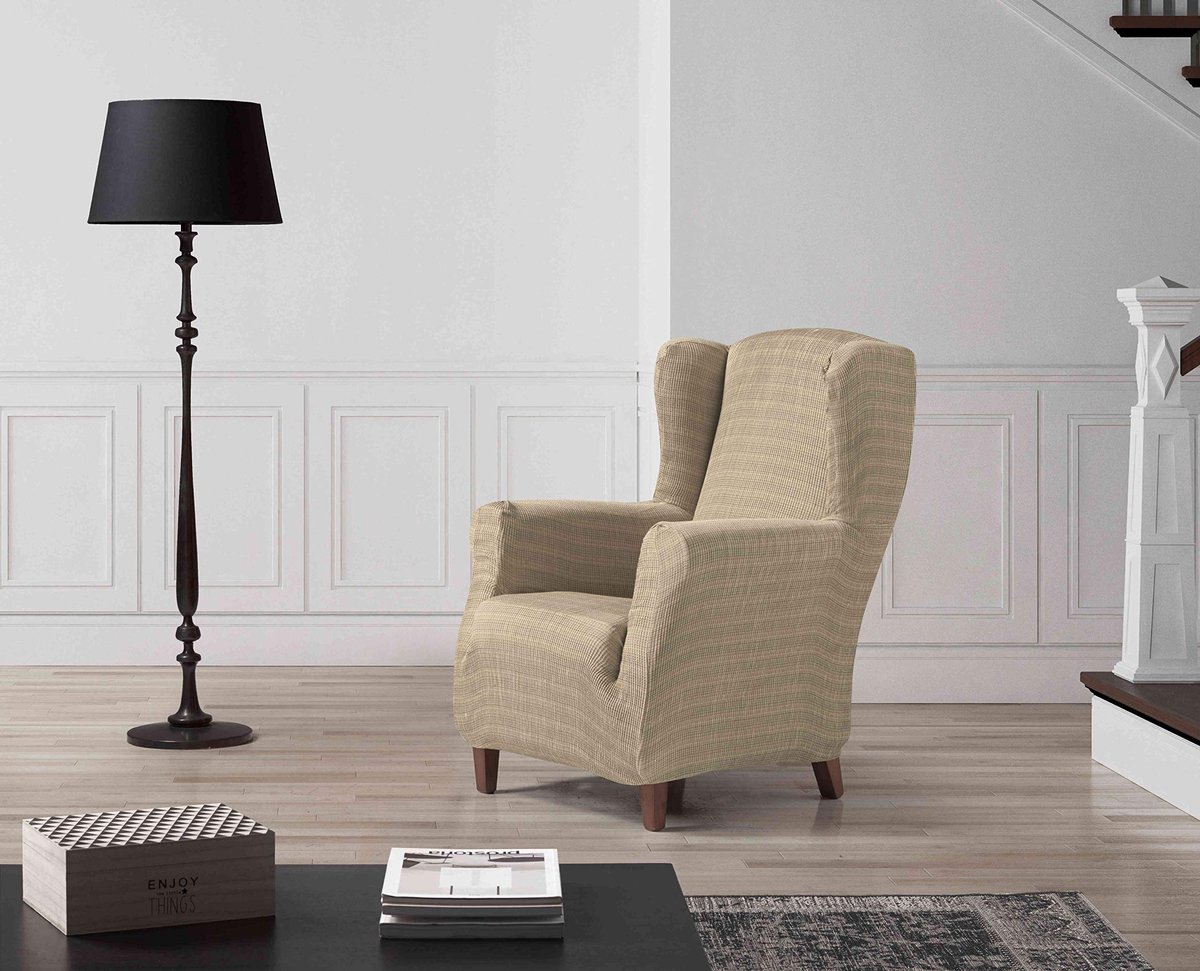 SnelShoppen - Vega Oorfauteuilhoes in Ivoor - Moderne Elastische Jacquardstof - Beschermhoes voor Fauteuil van 70-110 cm - Aanpasbaar voor Iedere Faut