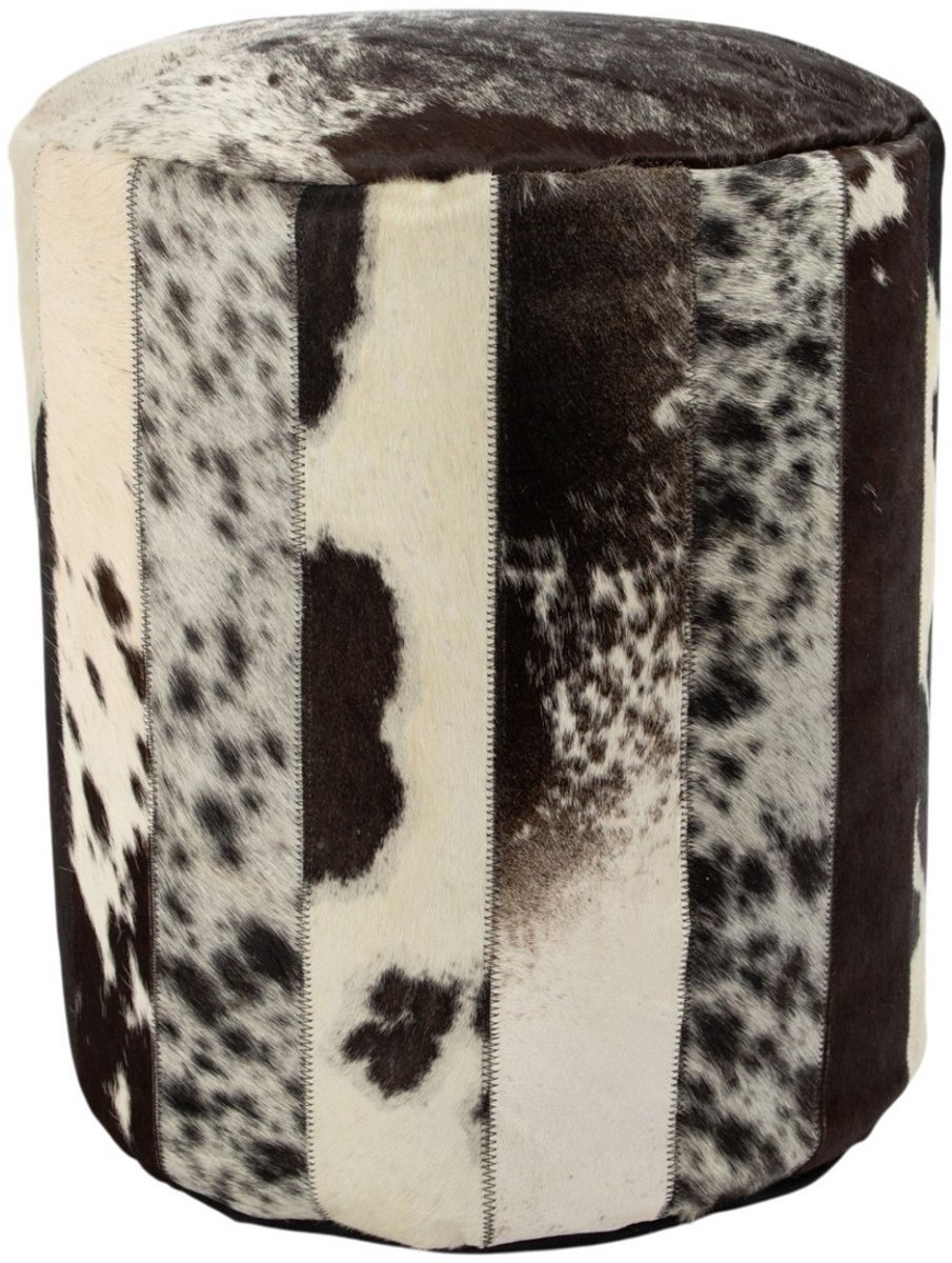 Poef koehuid patchwork zwart/wit 40x40x45cm (bos taurus taurus)