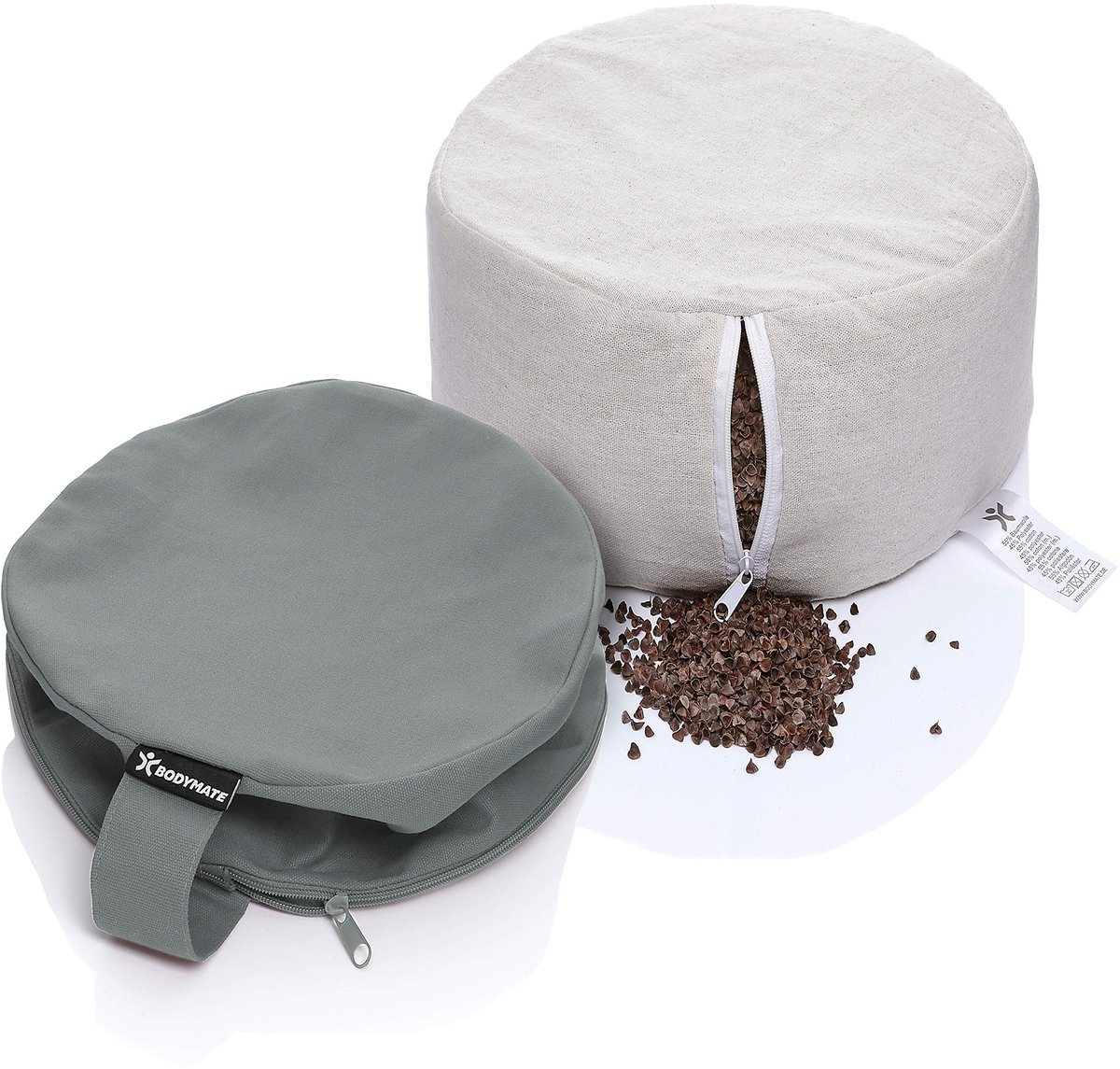 SnelShoppen - Extra hoog Yogakussen rond 31 cm - 20 cm hoog - Meditatiekussen - Zitkussen met boekweitschillen vulling - Wasbare hoes 100% katoen - Pe