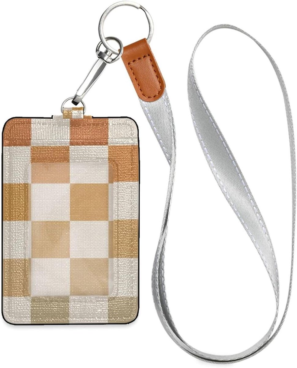 Badge Houder - Kaarthouder Lanyard - Reizen Vakantie - Dubbele Kaartsleuven - 7 x 11 cm - Zonsondergang Geruit