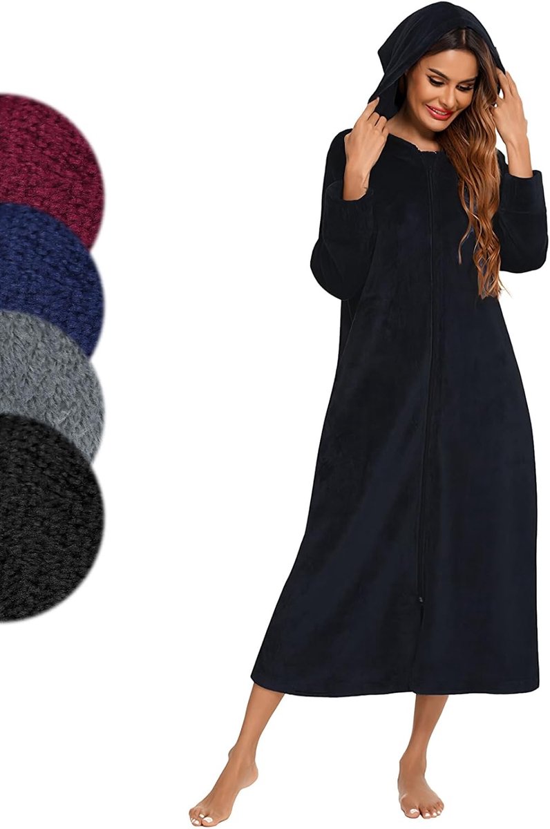 SnelShoppen - Luxe Badjas Dames en Heren met Ritssluiting en Capuchon - Lange Flanel Badjas met Voorzakken - Perfect voor Sauna, Thuis en Ontspanning
