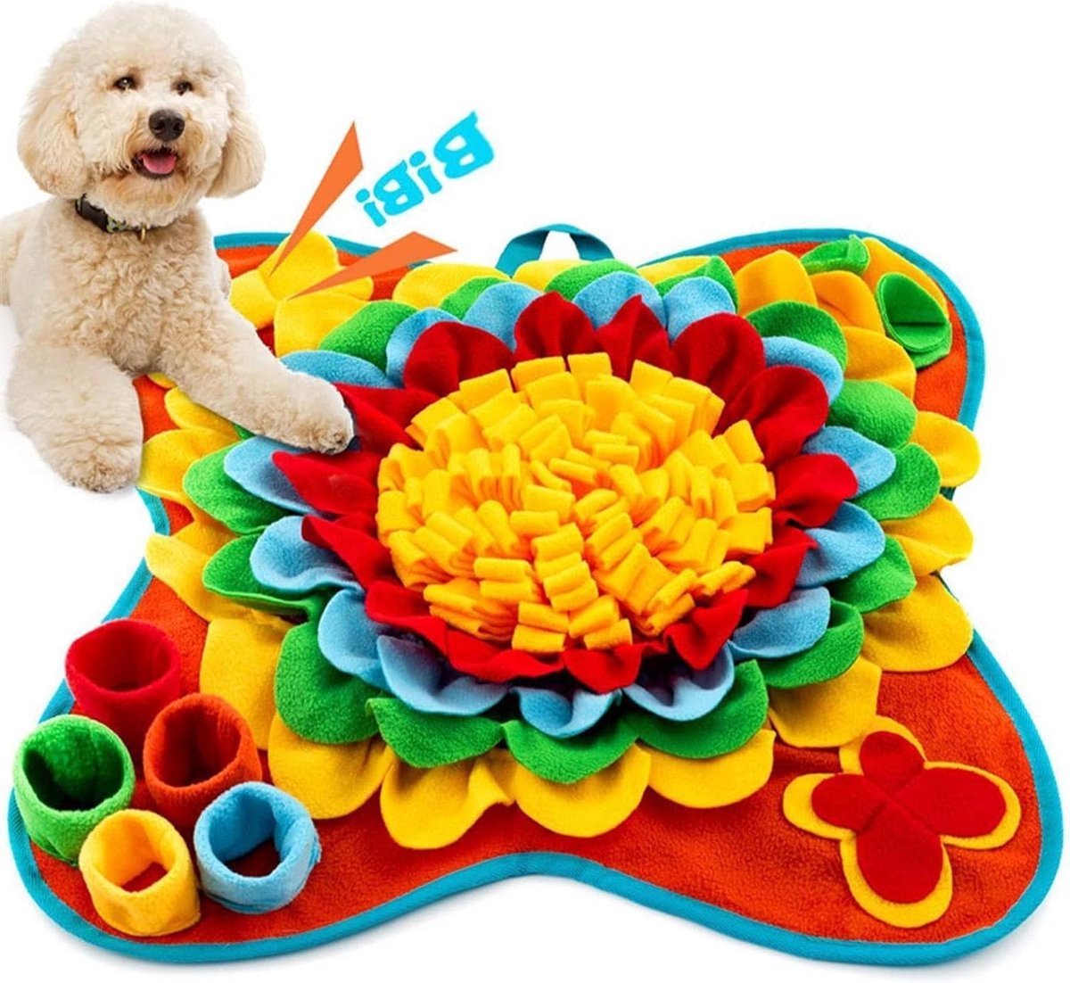 Snuffelmat Honden - Voermat Puppy - Mentale Stimulatie - Antislip Bodem - 50x50cm - Rood Geel Groen